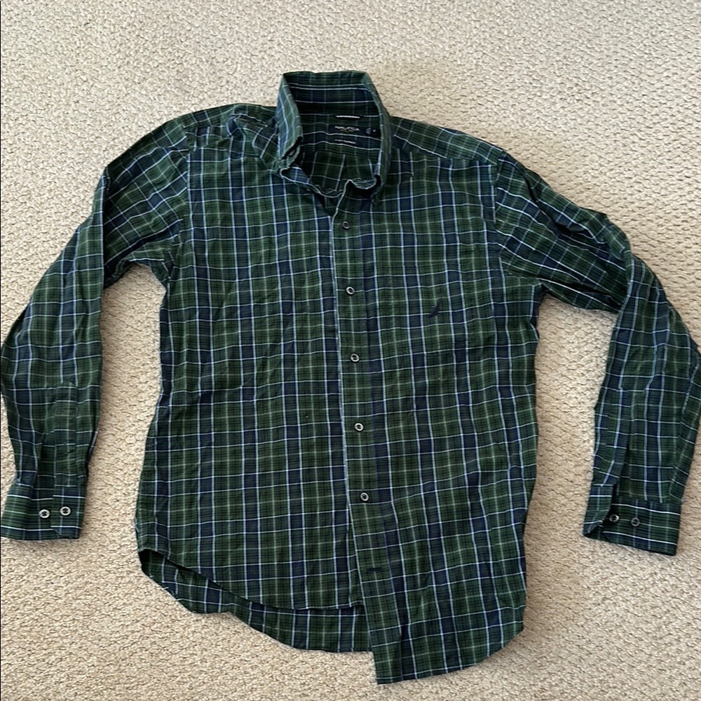 Men's Green and Blue Plaid Shirt